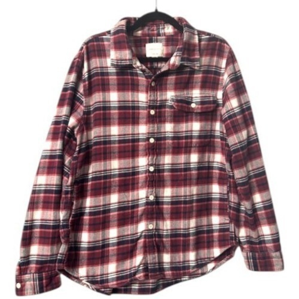 American Eagle Flannel Shirt Womens L Red Plaid Soft Rustic Cabin Core Hiking